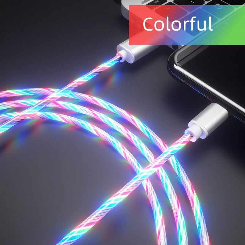 Flow Luminous USB Type C Cable 3A Fast Charging Data Cord for Samsung Xiaomi OPPO Huawei IPhone Charger Micro USB Wire LED Cable