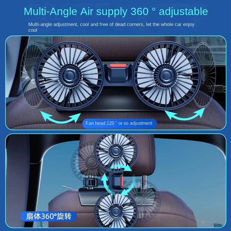 Car Fan  3-speed Car Seat Back Cooling Fan USB Charge Dual Head Fan 360 Degree Rotation Neck Cooler for Summer Car Accessories CM World