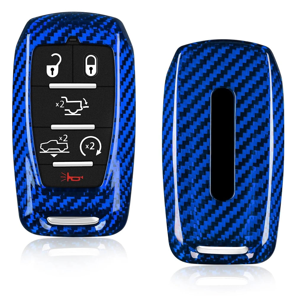 for Ram 1500 Limited Key Fob Cover With Keychain Carbon Fiber Key Case for Ram 2500 Power Wagon 3500 Smart Key Accessories 2023 CM World
