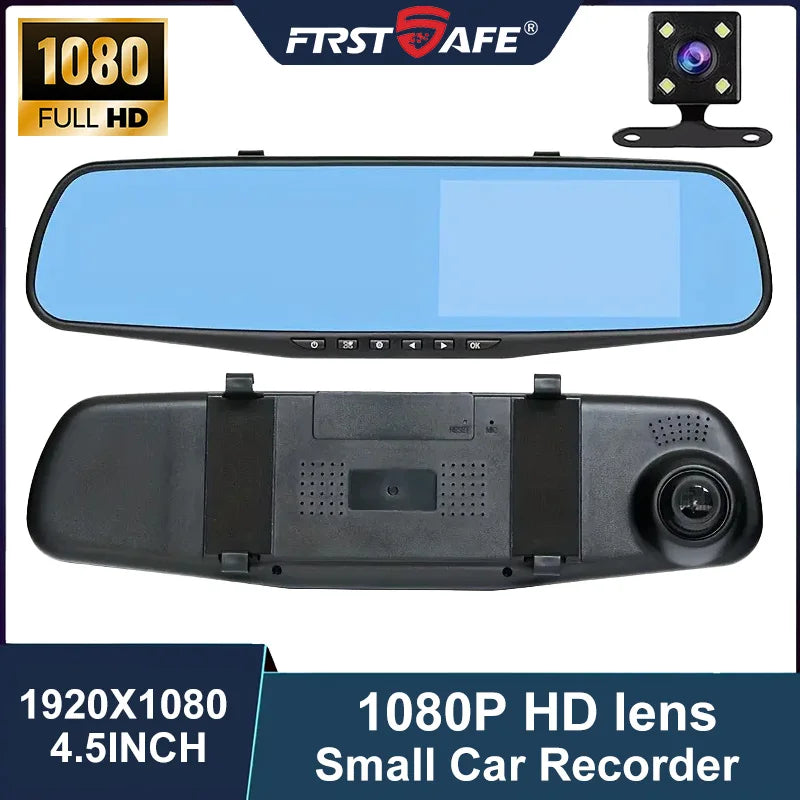4.5 Inch Mirror Screen Car Dash Cam 1080P Front & Optional Rear Camera Dual Channel DVR Recorder with Auto Mode