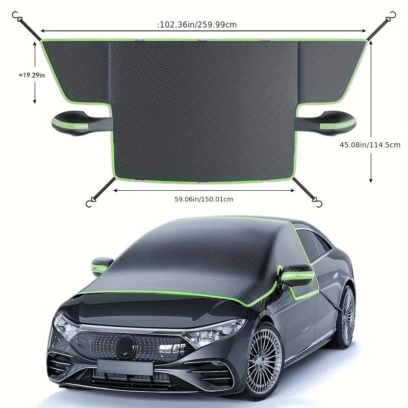 Windproof Snow Cover for Cars, Universal Windshield Frost Protector with Magnetic Edges, Durable Oxford Fabric CM World