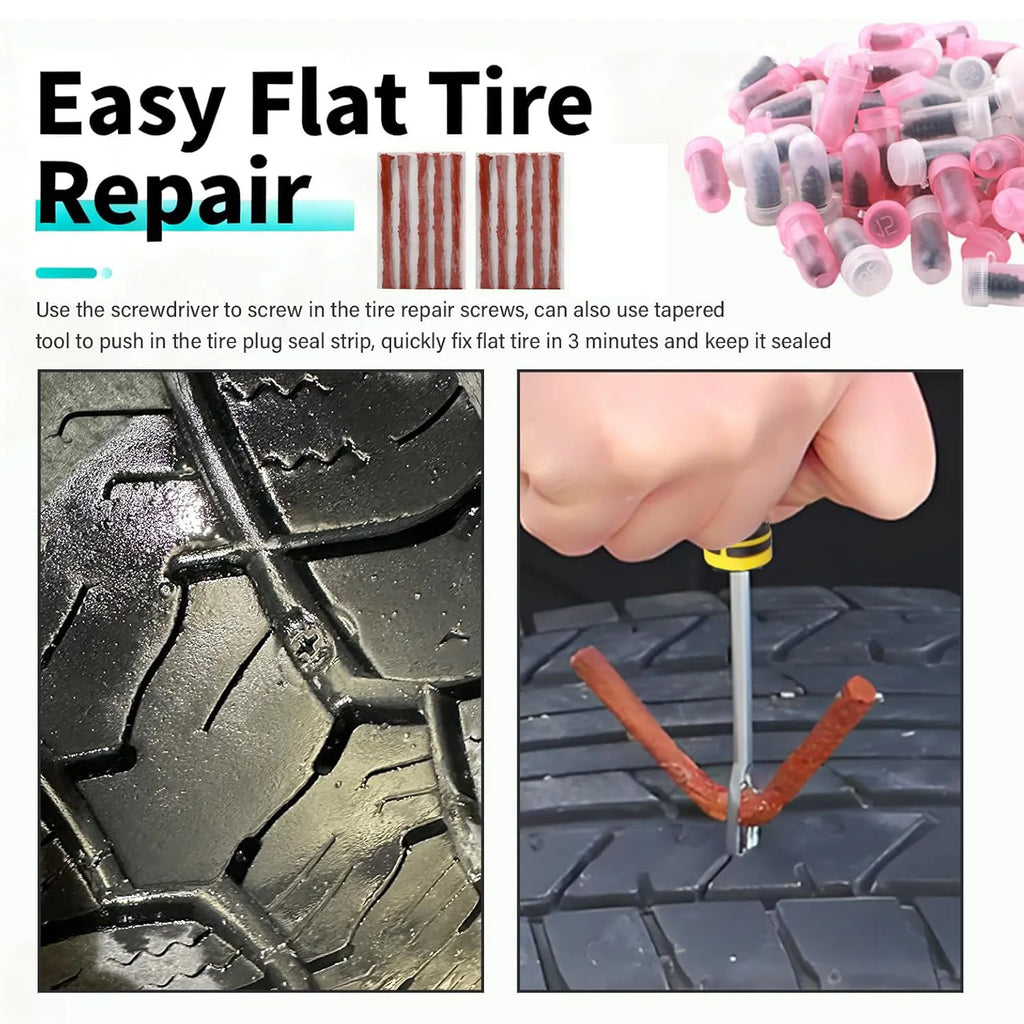 Car Tire Plug Kit, Essential Car Emergency Flat Tire Repair Kit, Professional Tubeless Tires Patch Kits for Cars