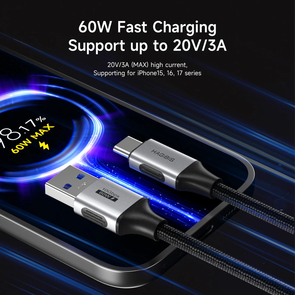 Hagibis USB C Cable USB A to USB C Charger Cord Fast Charging High Speed Data for iPhone 17 16 Pro iPad Pixel Samsung Carplay