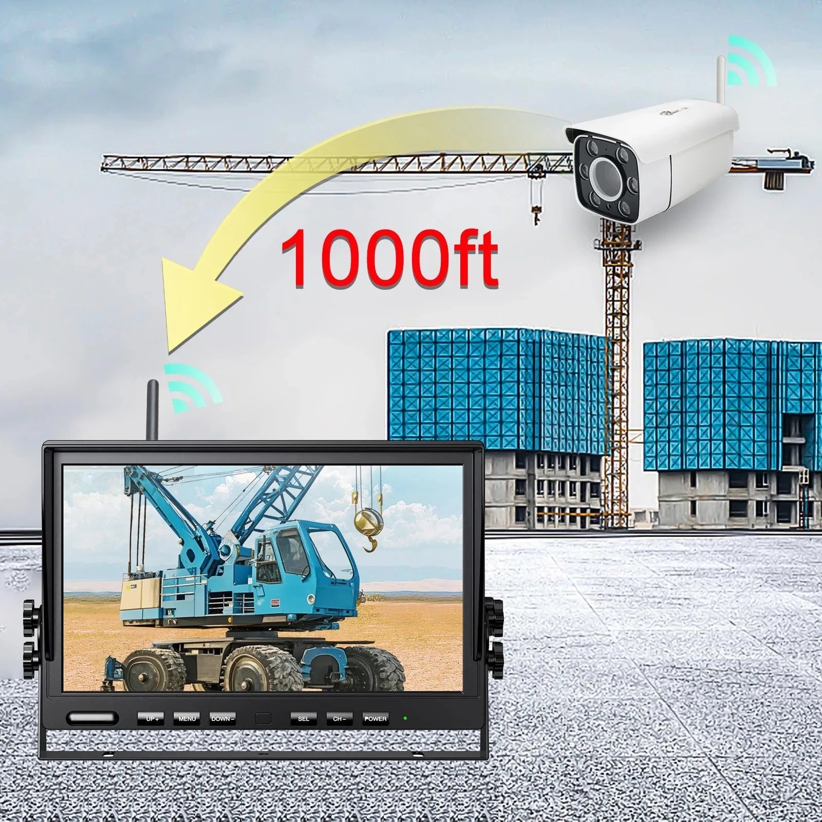 Lastbus Tower Crane 10.1" IPS Screen DVR Monitor Split 2 Screen  Wireless Camera 30x Optical Zoom For Tower Crane Lift Excavator Car Mobile World