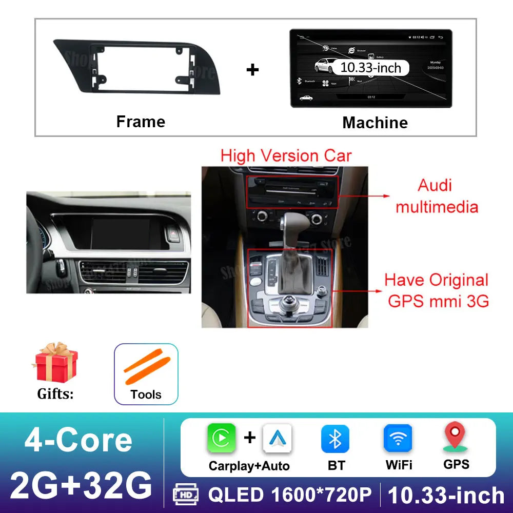 12.3 '' Ultra-thin Screen GPS Android 16 for Audi A4 B8 A5 2009 - 2016 BT Car Video Radio Multimedia Player 4G Auto Accessories CM World