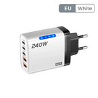 5 in 1 240W GaN Fast Charger With LED Light 2USB+3Type-C Multi Port Phone Charger for iPhone 16 15 pro Samsung Huawei Xiaomi 15 Car Mobile World