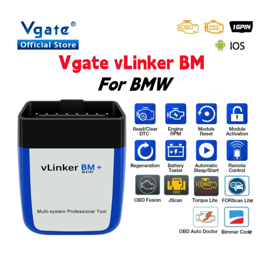 Vgate vLinker BM ELM327 For BMW Scanner Wifi Bluetooth 4.0 OBD2 OBD 2 Car Diagnostic Auto Scan Tool Bimmercode ELM 327 V1.5 V1 5 Car Mobile World