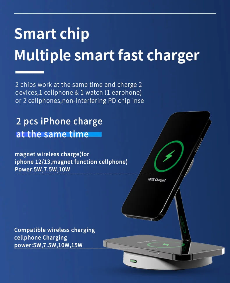 3-in-1 Magnetic Fast Wireless Charger for IPhone17-12 AirPods 2/3/Pro Metal Bracket with Night Light Fast Charging Dock Station