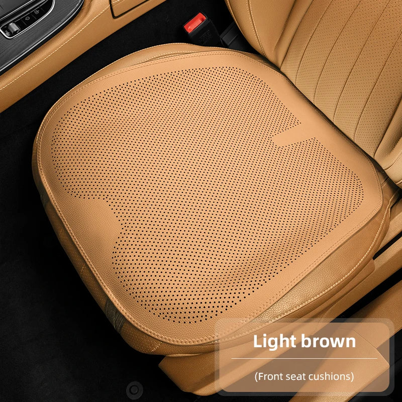 Four-Season Universal Car Seat Cushion Pu Leather Protective Pad Perforated Breathable Integrated Half-Cover Front and Rear Seat Cover Car Interior Accessories Black Red Mocha Brown Orange CM World