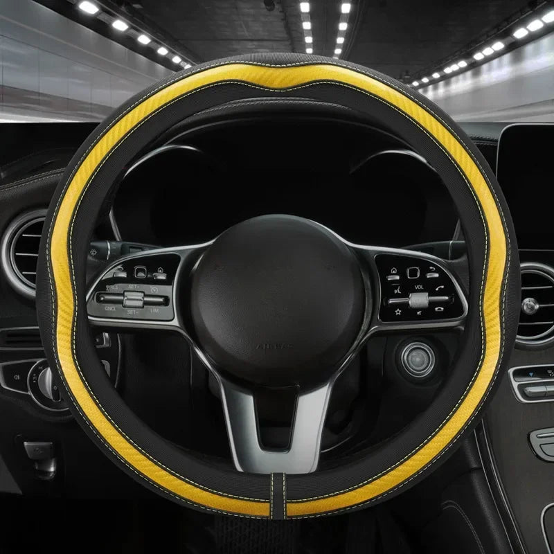 PU Leather Car Steering Wheel Cover Universal Carbon Fiber Steering Wheel Covers Car Decoration Accessories 38cm Steering Covers CM World