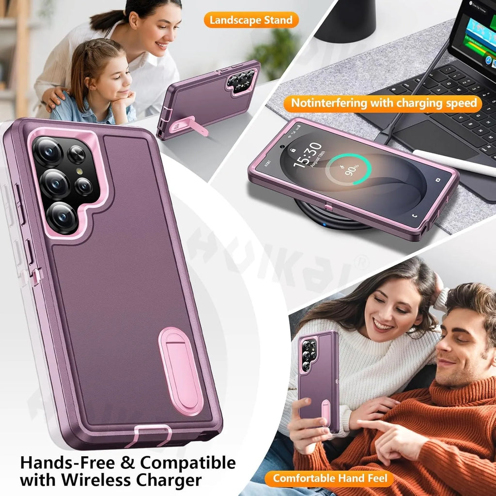 Case For Samsung Galaxy S26 Ultra S25 Edge S24 S23 A16 A56 Body 3 in 1 Shockproof Heavy Duty Anti-Scratch Rugged Kickstand Cover