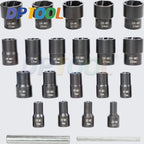 22 Piece Twist Broken Damaged Bolt and Nut Extractor Set 1/2" and 3/8" Drive Impact Lug Nut Remover Socket Tool CM World