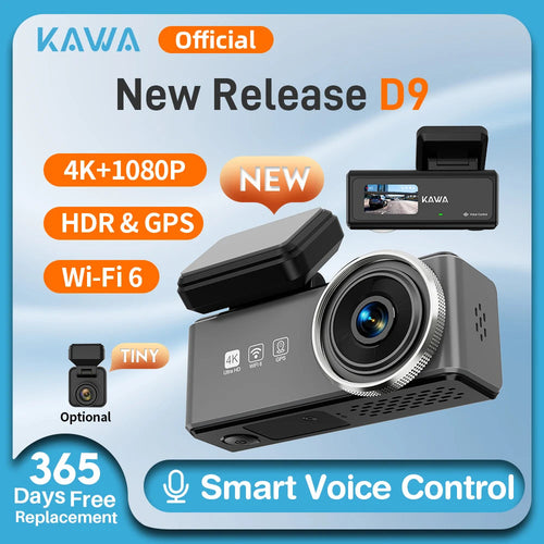 4K Dash cam Front and Rear KAWA D9,Voice Control Car DVR,WiFi6 Video Recorder,GPS Car Camera, Dashcam for AUTO,Dashcamera Car Mobile World