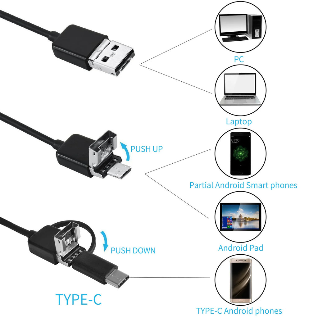 3 in 1 flexible endoscope high definition camera mobile Borescope soft endoscope Undercarriage Safety Inspection tools 7.0mm CM World