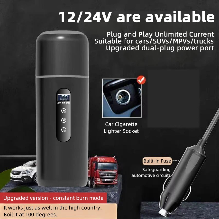 Electric Kettle 12V24V Portable Car Heating Cup 500ml Travel Heating Touch Screen Intelligent Adjustable Temperature Thermal Cup CM World