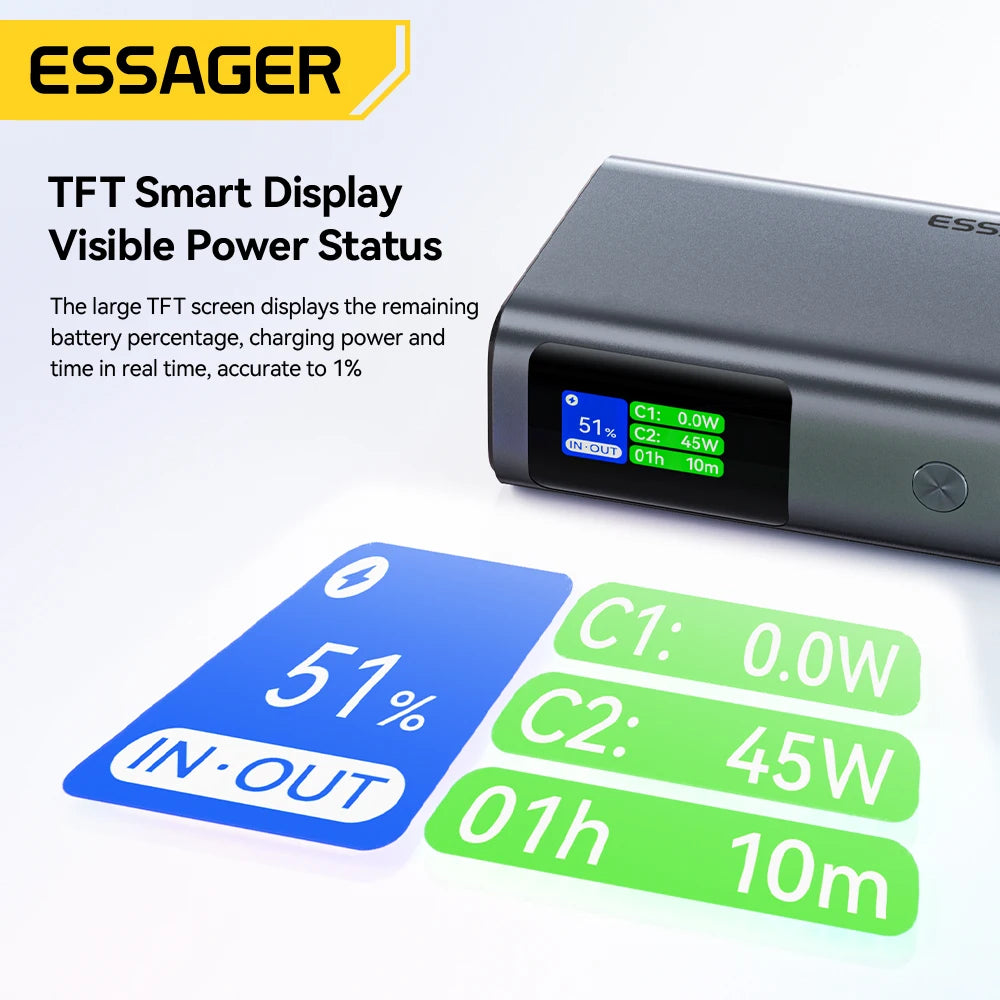 Essager 45W Power Bank 10000mAh Built-In USB-C Cable Portable Fast Charging External Battery for iPhone 17 16 15 Samsung S26 S25 Car Mobile World
