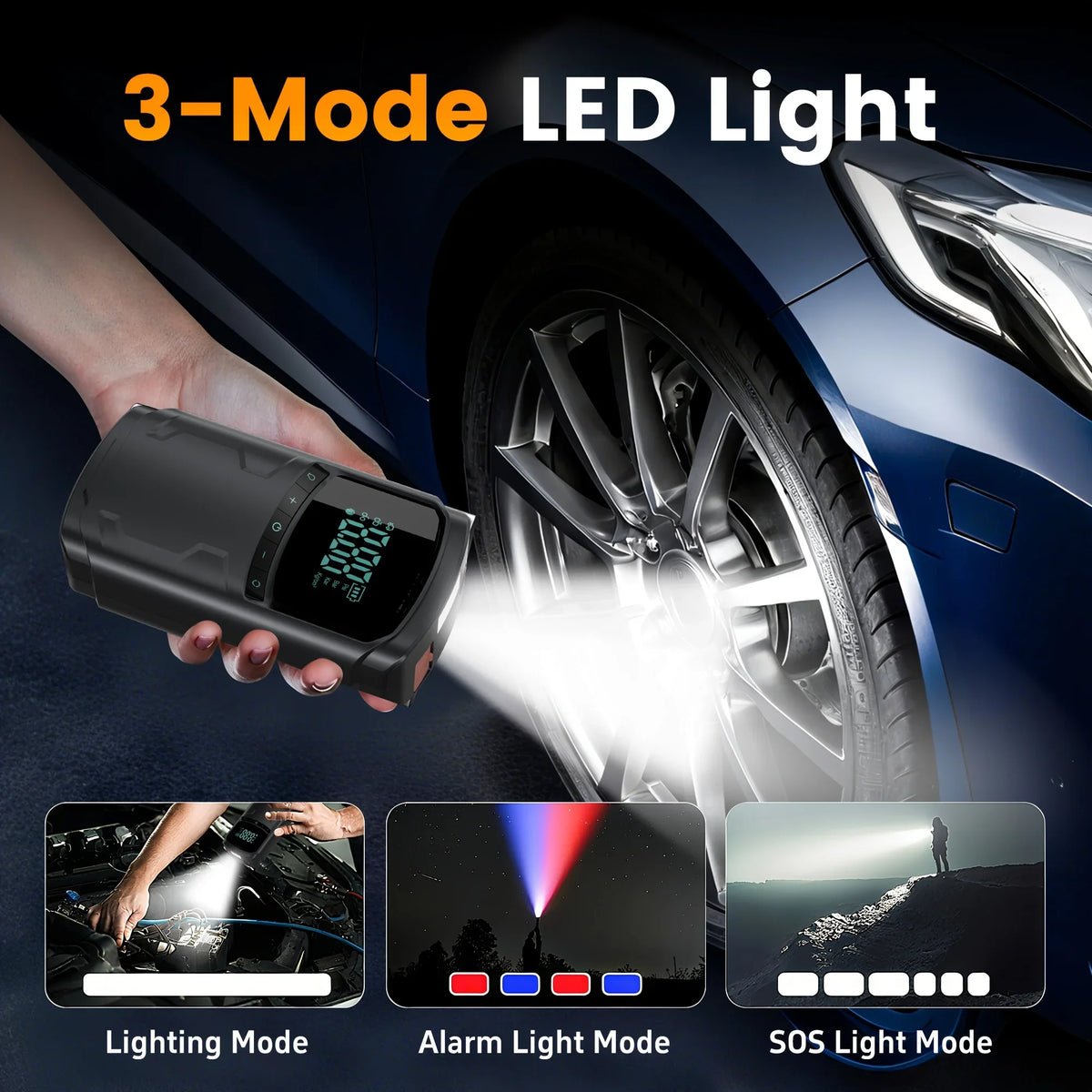 5000A Peak Car Jump Starter with 150PSI Air Compressor Tire Inflator Portable Power Bank LED Lighting Auto Battery Booster
