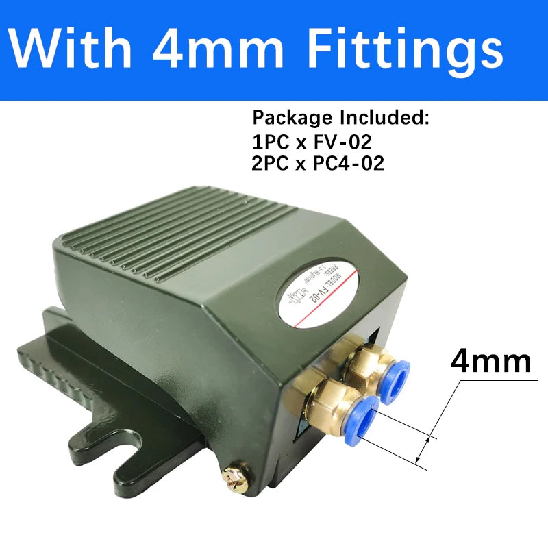 FV-02 2 Way 2 Position Foot Pneumatic Pedal Valve Tool Switch Air Valves With PC Connector 1/4BSP Threaded