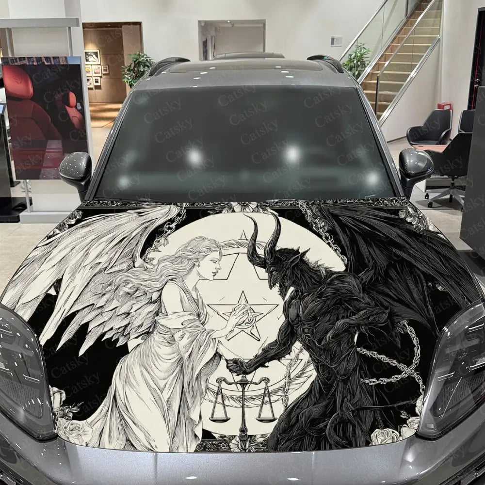 Light & Dark Holding Balance Car Vinyl Wrap, PVC Waterproof Car Hood Sticker, Self-Adhesive Scratch-Resistant Stickers