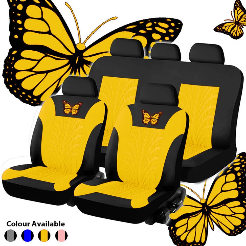 Car Seat Cover Full Set, Universal Butterfly Pattern Embroidery Auto Seat Cover Set CM World