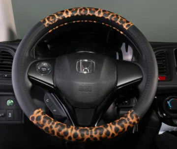 Leopard Printing Steering Wheel Cover Universal Leather Two Tone Car Interior Steering Covers Case 37-38CM Accessories CM World