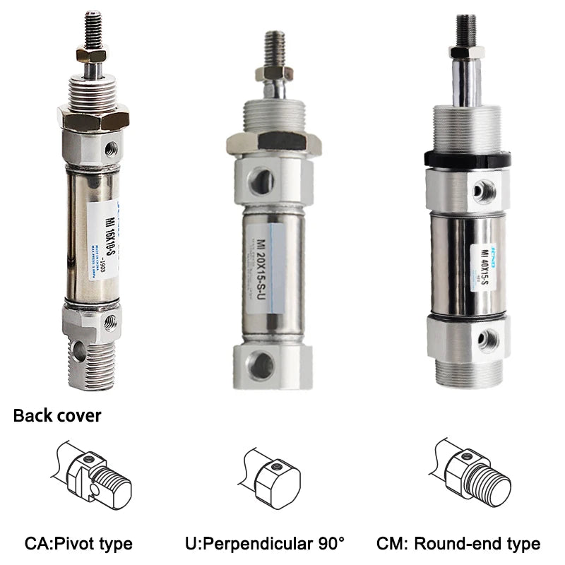 MI10/12/16/20/25-10*25X30X50X75-S-CA Small Stainless Steel mini Air Pneumatic Cylinder Double Acting