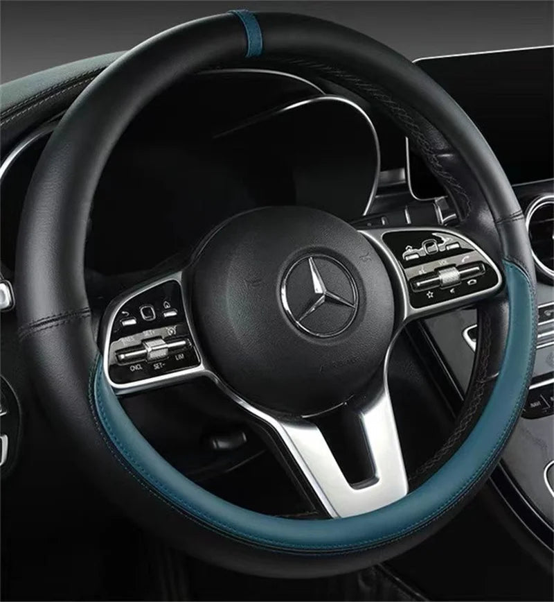 Full Leather Universal Car Steering Wheel Cover Breathable Anti Slip Car Decoration 37-38cm Steering Wheel Cover Accessories CM World