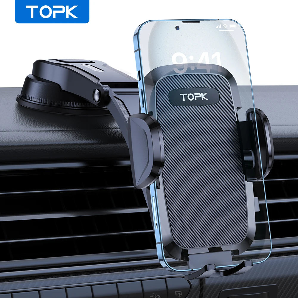 TOPK Car Phone Holder Mount , Upgraded Handsfree Stand, Phone Holder for Car Dashboard, Compatible with iPhone Samsung Android