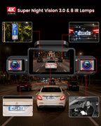 HUPEJOS V9 4CH 360° 4K Dash Cam, AI DMS Monitor, WiFi & GPS, Night Vision, Touch Screen & Voice Control, 24/7 Parking Mode