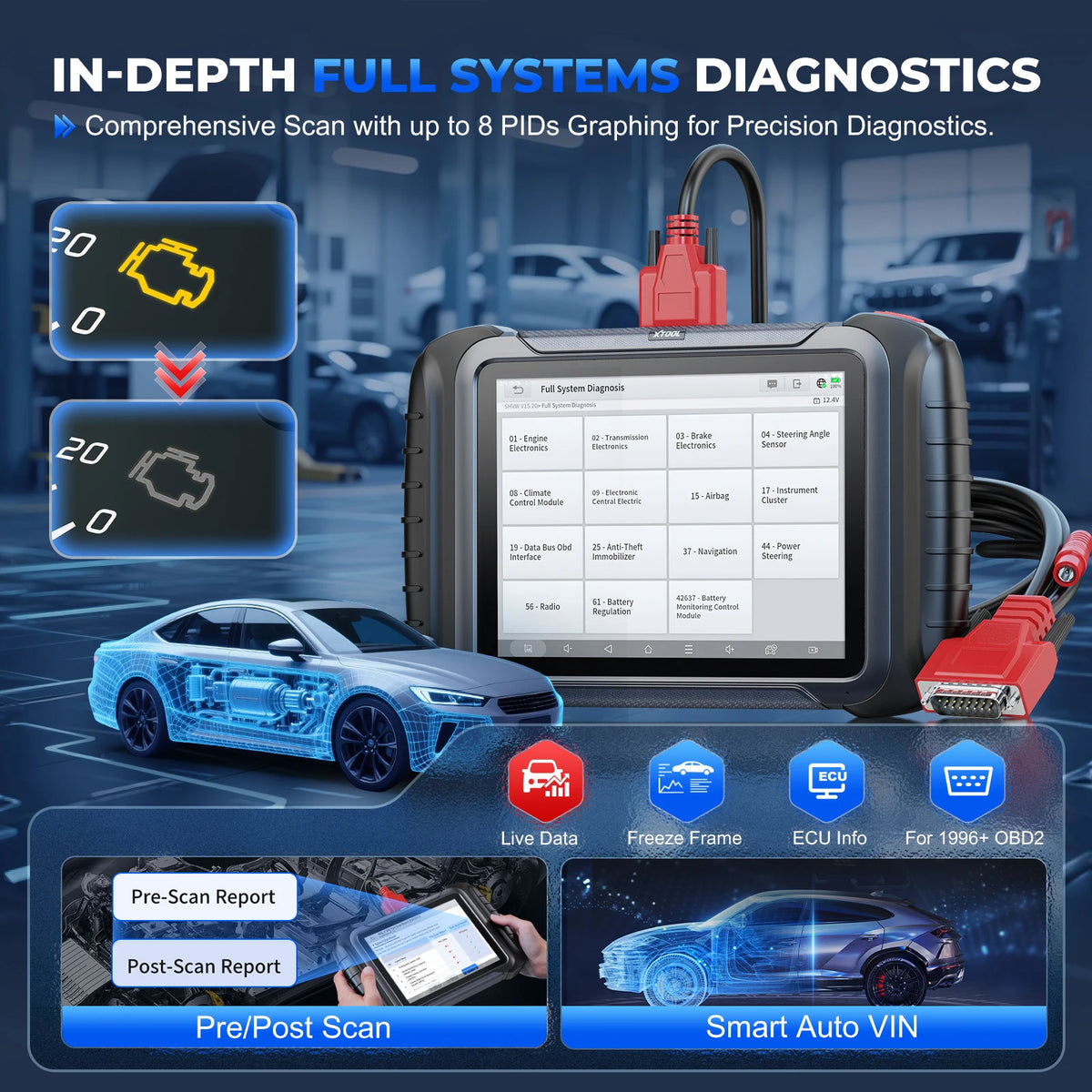 XTOOL D8S Car Diagnostic Tool OBD2 Bidirectional Scanner Topology Map All System Diagnostic ECU Coding 42+ Resets 3 Years Update