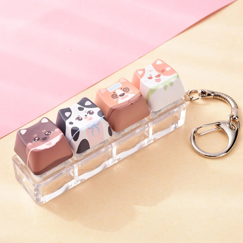 Cute Cat Dog Keycap Keychain 3d Printed Stress Relief Button Keyboard Bag Accessory Gift Kawaii Ins Decoration Ornament Supplies