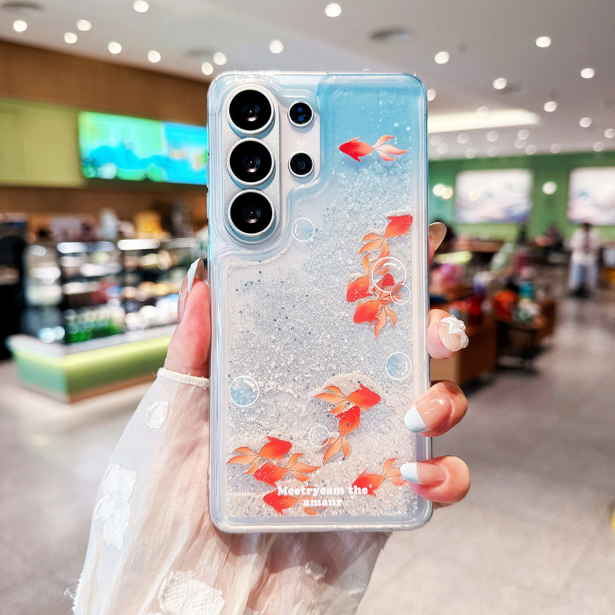 for Samsung Galaxy S26 Ultra S25 Plus S24 Phone Case 3D Goldfish Bling Dynamic Liquid Quicksand Clear Flow Shockproof Back Cover