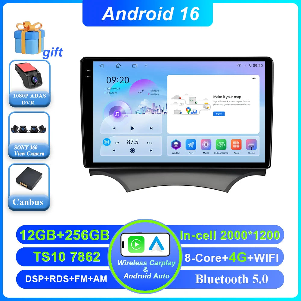 Android 16 Carplay For Ford Ka 2008 - 2014 Auto Radio Stereo Car Multimedia Video Player GPS Navigation QLED Touch Screen 4G DSP CM World