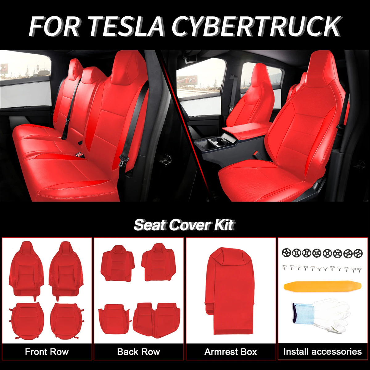Seat Covers Compatible with Tesla Cybertruck 2024-26, Full Coverage PU Leather Seat Protector with Armrest Cover Fit Cybertruck