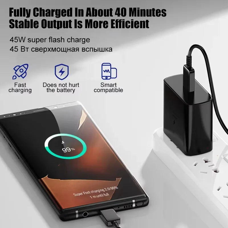 Samsung 45w Super Fast Charger PD Adapter EU US Type C Cargador For Galaxy S26 S25 FE S24 Ultra S23 Plus A55 A56 M55 Tab S11 S10 Car Mobile World