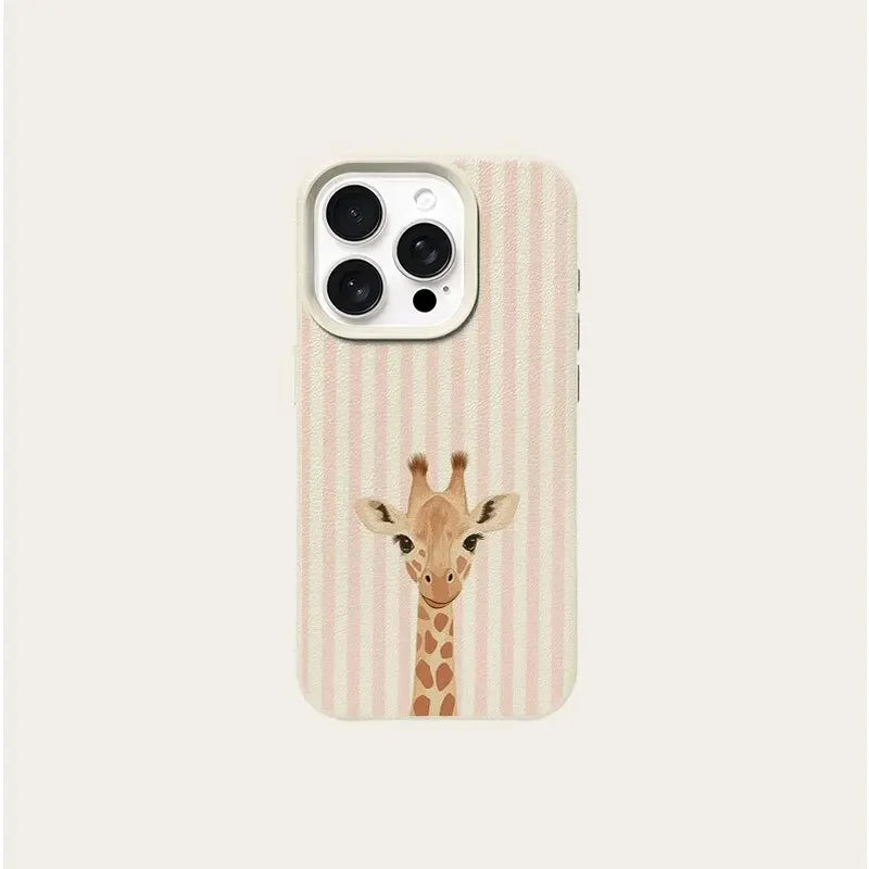 Cute Pink Striped Giraffe Pattern Phone Case For iPhone 17 16 Pro Max 15 14 Plus 13 12 11 Pro Max 17 Air 16E X XR XS Soft Cover