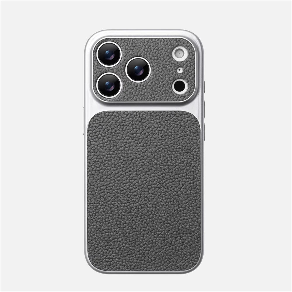 Luxury Lychee Texture Leather Matte Hard Case For iPhone 17 Pro Max 16 15 14 13 12 ProMax Full Lens Protection Back Cover Shell