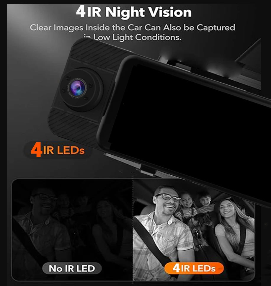3 Channel Mirror Dash Cam with Front 4K in-Cabin & Rear 1080P Cameras Enhanced Night Vision G-Sensor & Parking Monitor WIFI GPS Car Mobile World