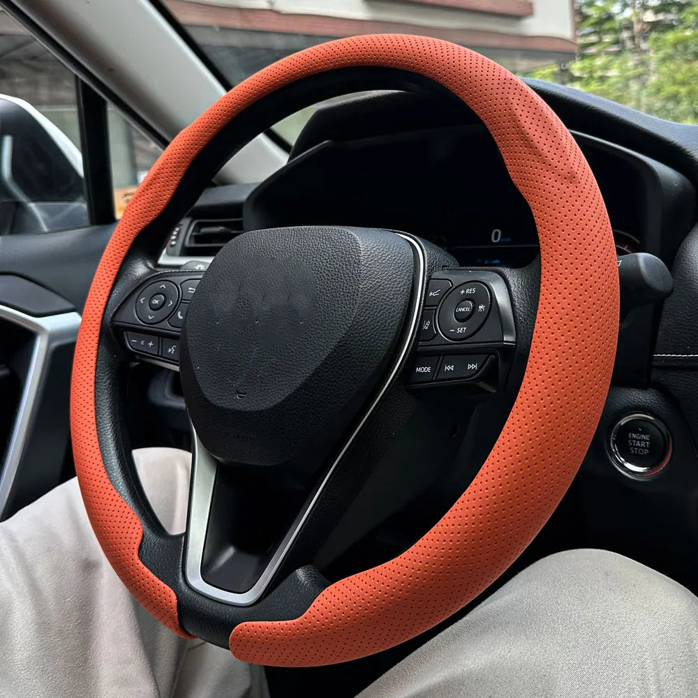 Steering Size 36-38cm Universal Non-slip Round Breathable leather Car Steering Wheel Cover Protector Suitable Auto Accessories CM World