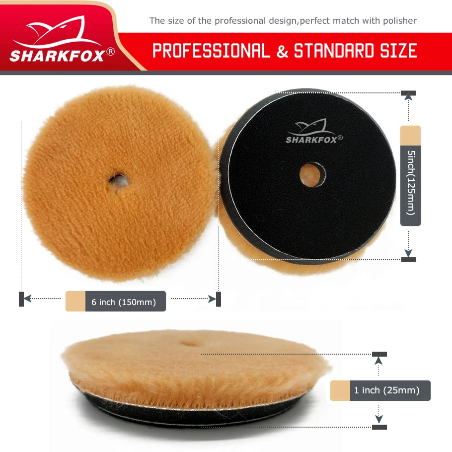 Sharkfox 5/6Inch High Density Lambs Woollen Polish buffing Pad Wool Polishing Pad for Car Polisher Wool Pad