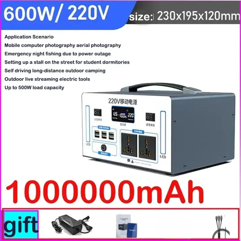 1000000mAh Portable 220v Outdoor Power Bank with Large Capacity for Self-Driving, Camping, and Emergency Backup Power Storage Car Mobile World