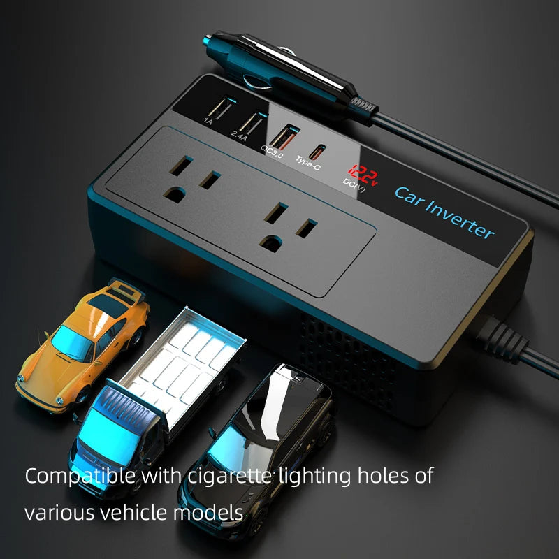200W Car Inverter DC 12V To 110V AC Power Inverters 3 USB 1 Type-C Ports Charger Adapter Car Plug Converter with LED Screen CM World
