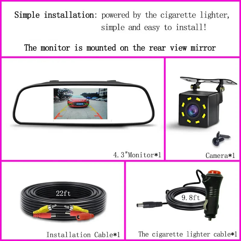 Easy Installation Rear View Backup Camera 4.3/5 Inch Car LCD Monitor for Vehicle Van Night Vision Reverse Video Parking CM World