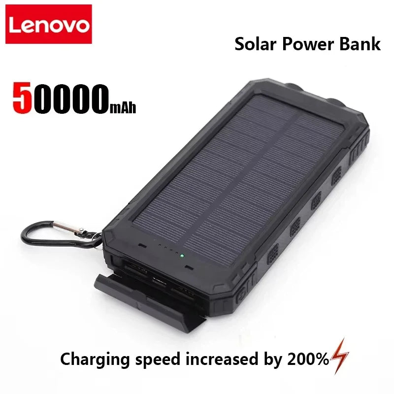 Lenovo 200000mAh Solar Power Bank Portable Charging Poverbank External Battery Charger Strong Light LDE Light for iphone Huawei Car Mobile World