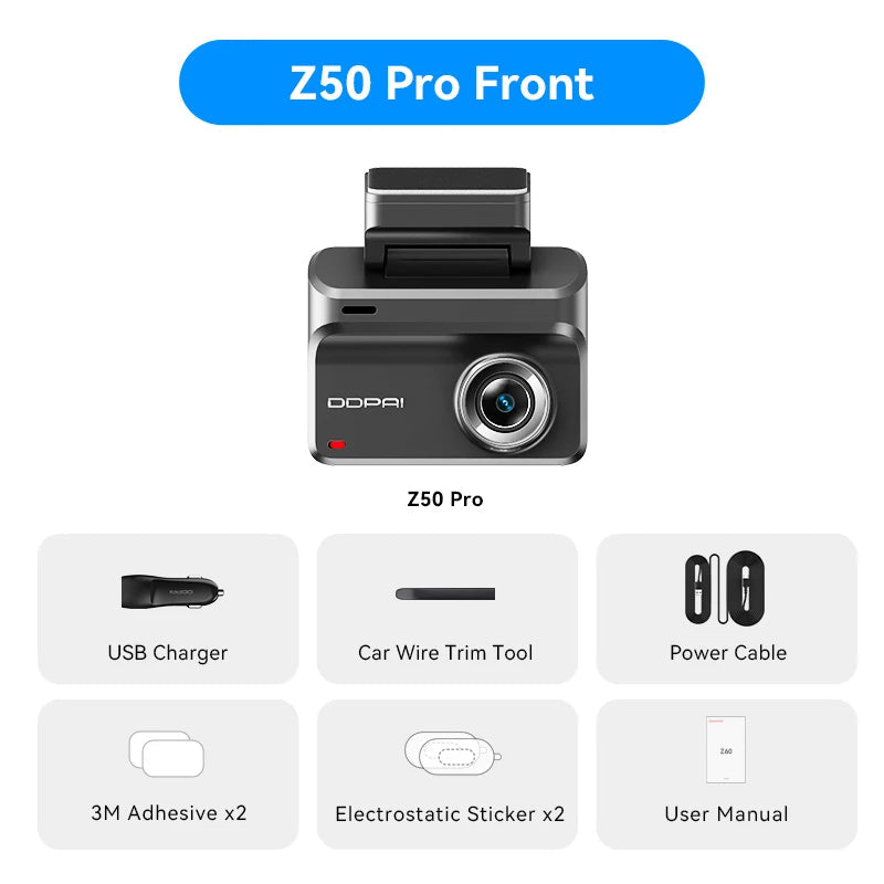 DDPAI Z50 Pro Dash Cam 4K Car DVR 3"IPS Screen 5GHz WiFi GPS ADAS 24H Parking Monitor Front and Rear Dashcam Car Camera Car Mobile World