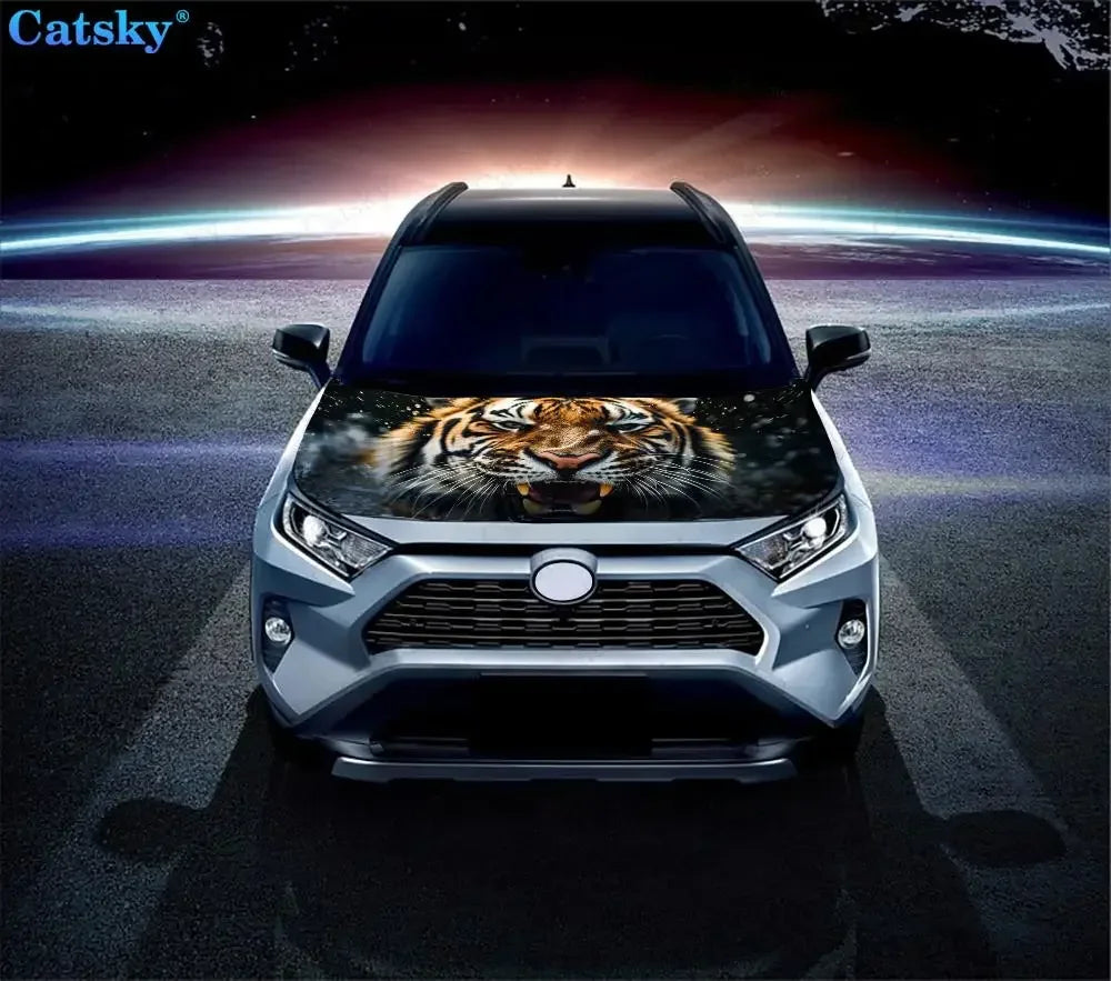 Wild Animal Fantasy Tiger Car Hood Vinyl Stickers Wrap Vinyl Film Engine Cover Decals Sticker Universal Car Hood Protective Film
