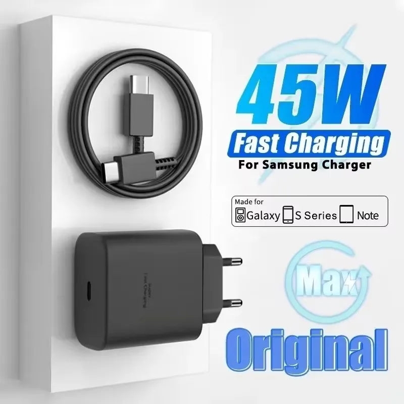 PD 45W 5A Super Fast Charger for Samsung S21 S22 S23 S24 Plus Note20 Ultra A34 A53 A54 A55 A71 A73 USB-C Quick Charging Cable 2m Car Mobile World