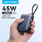 Vention 45W 10000mAh Power Bank Built-In USB-C Cable Portable Powerbank for iPhone 17 Samsung S26 Pocket-Sized Auxiliary Battery Car Mobile World