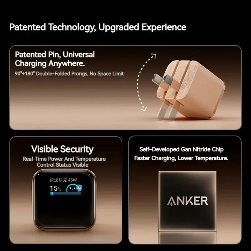 Anker 45W Nano Smart Display Charger Type C Fast Charging Compact and Foldable Plug USB C Charger for iPhone 17ProMax and more Car Mobile World