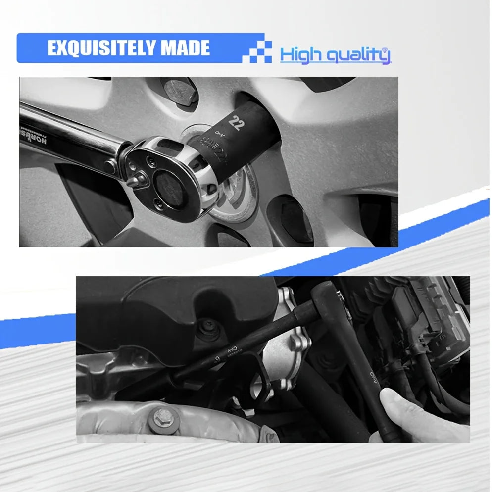50-Piece 3/8" Drive Socket Set SAE & Metric - Chrome Vanadium Steel Impact Sockets with Extension Bar & Ratchet CM World